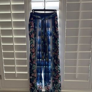 Johnny Was Navy Floral wrap pants  with Pink & Green Accents